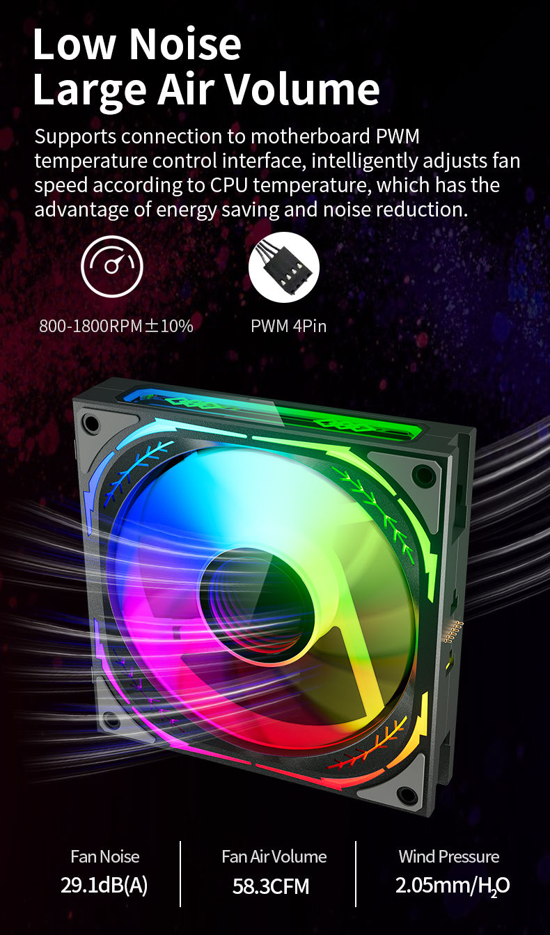 Miniatura: TEUCER JM-3 ARGB PC Fan Cooler for PC Case Fans 120mm Mirror Cycle Light Effect 