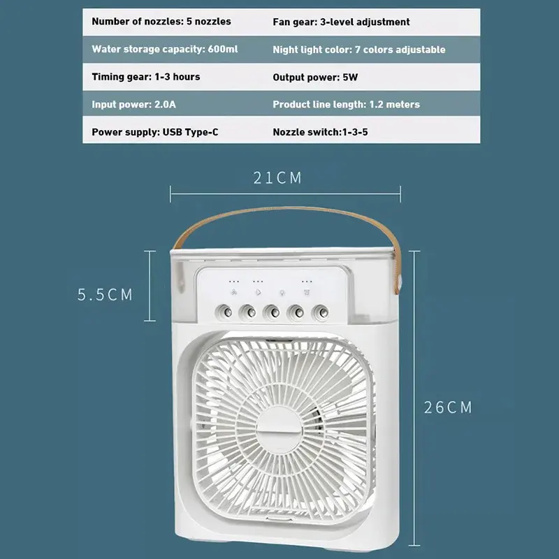Miniatura: Portable 3 In 1 Humidifier Fan Mini Air Conditioners USB Mini fan LED Night Ligh