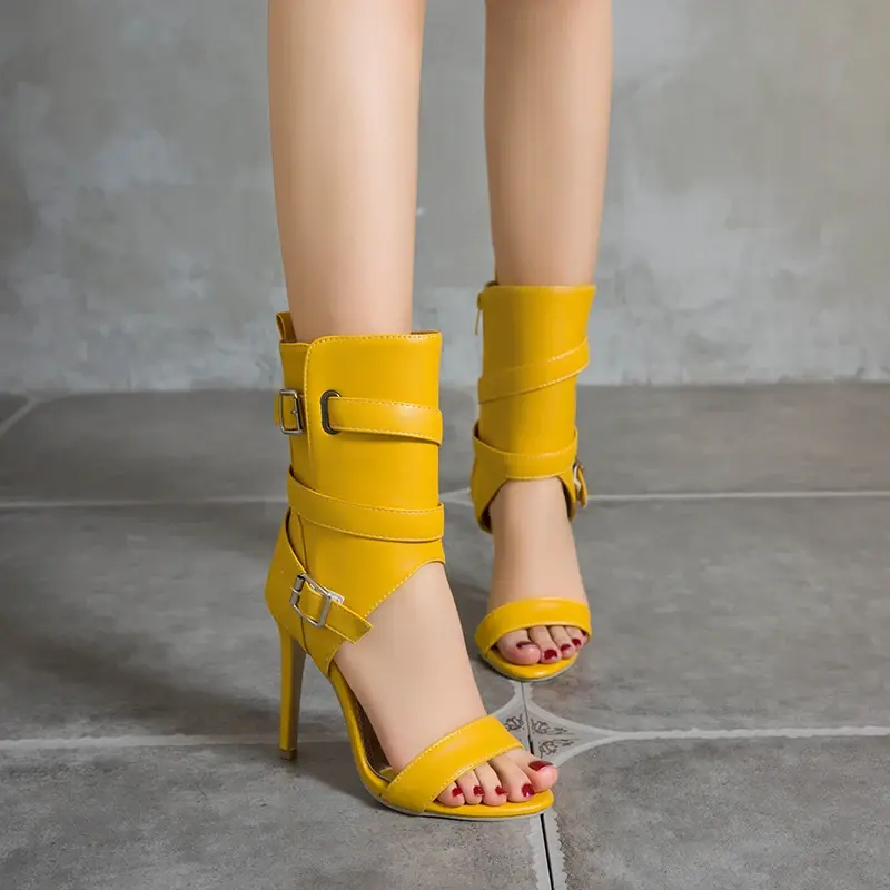 Miniatura: PU Leather Stiletto Women Sandal 2023 Summer High Heels Wedding Party Sexy Shoes