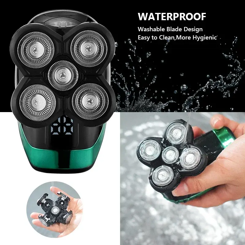 Miniatura: 5 In 1 4D Men's Rechargeable Bald Head Electric Shaver 5 Floating Heads Beard No