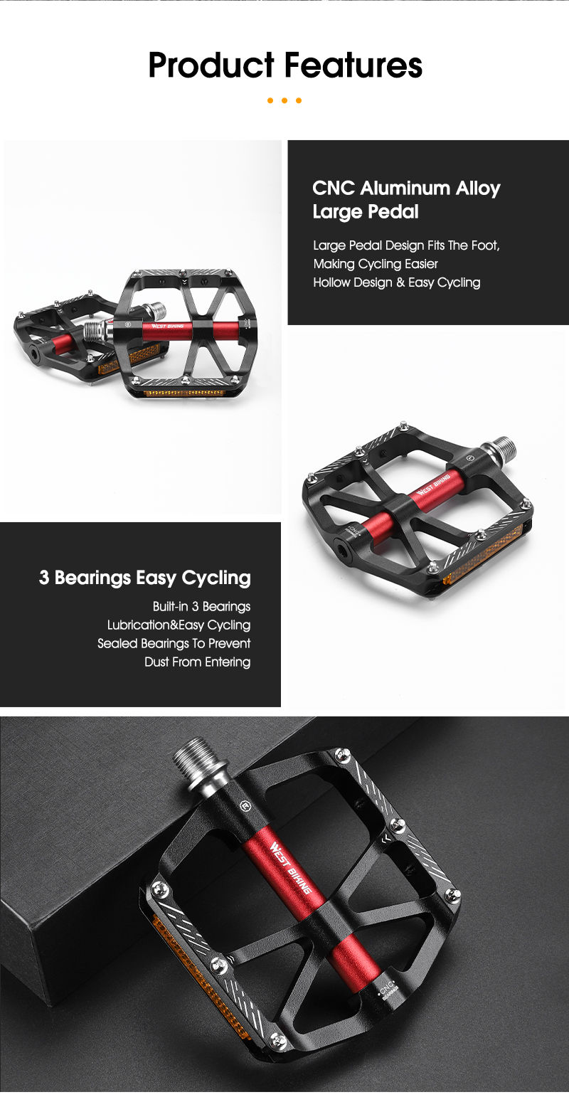 Miniatura: WEST BIKING CNC 3 Bearing Bicycle Pedals Ultralight BMX MTB Road Bike Pedals Non