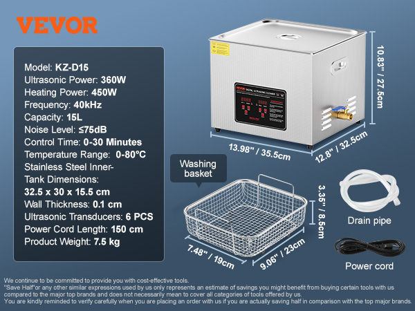 Miniatura: VEVOR 2L 3L 6L 10L 22L 30L Ultrasonic Cleaner Stainless Steel Portable Heated Cl