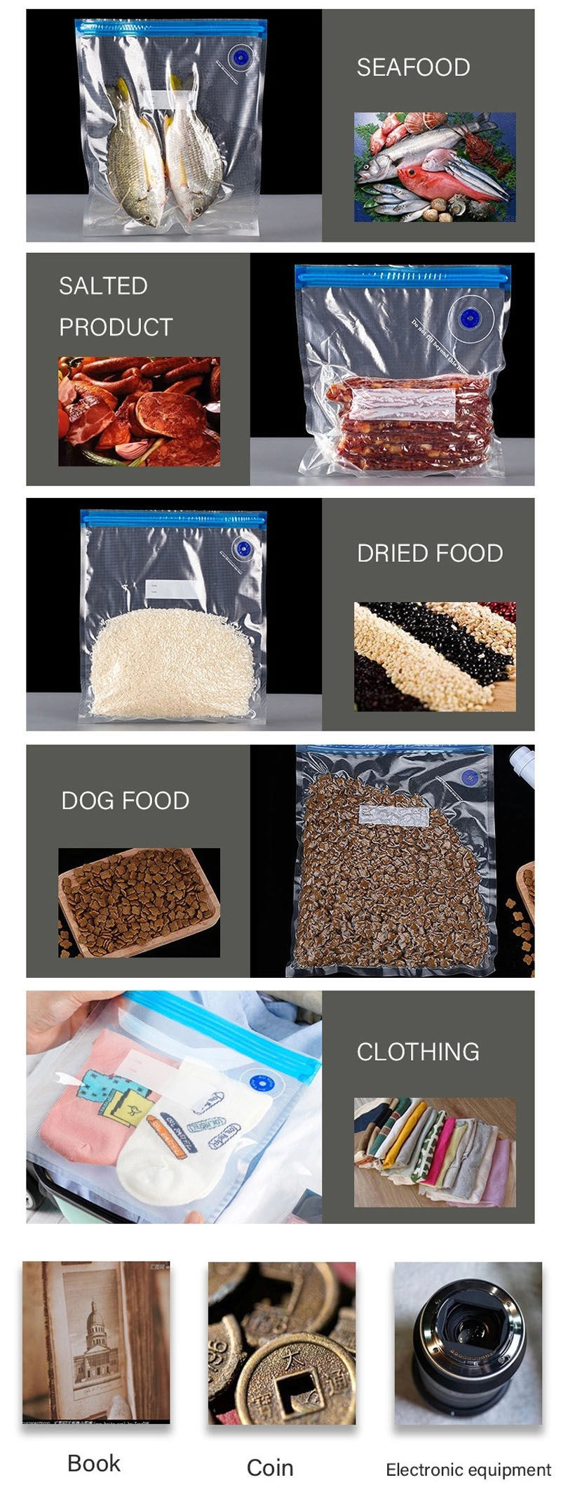 Miniatura: Vacuum Food Storage Zipper Bags Reusable BPA-Free Sous Vide Bags with Vacuum Han