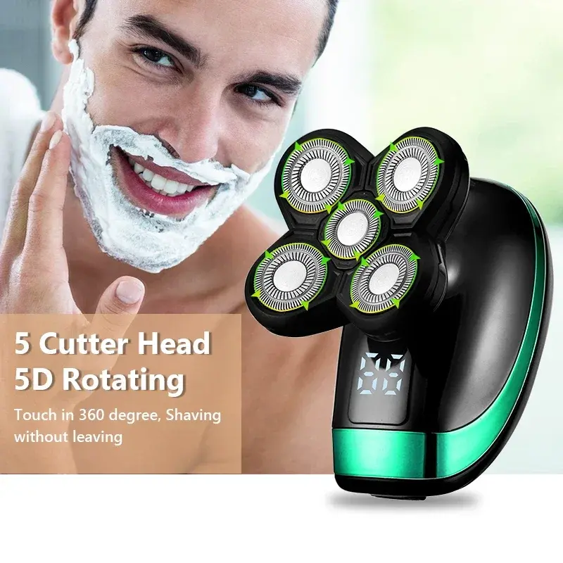 Miniatura: 5 In 1 4D Men's Rechargeable Bald Head Electric Shaver 5 Floating Heads Beard No