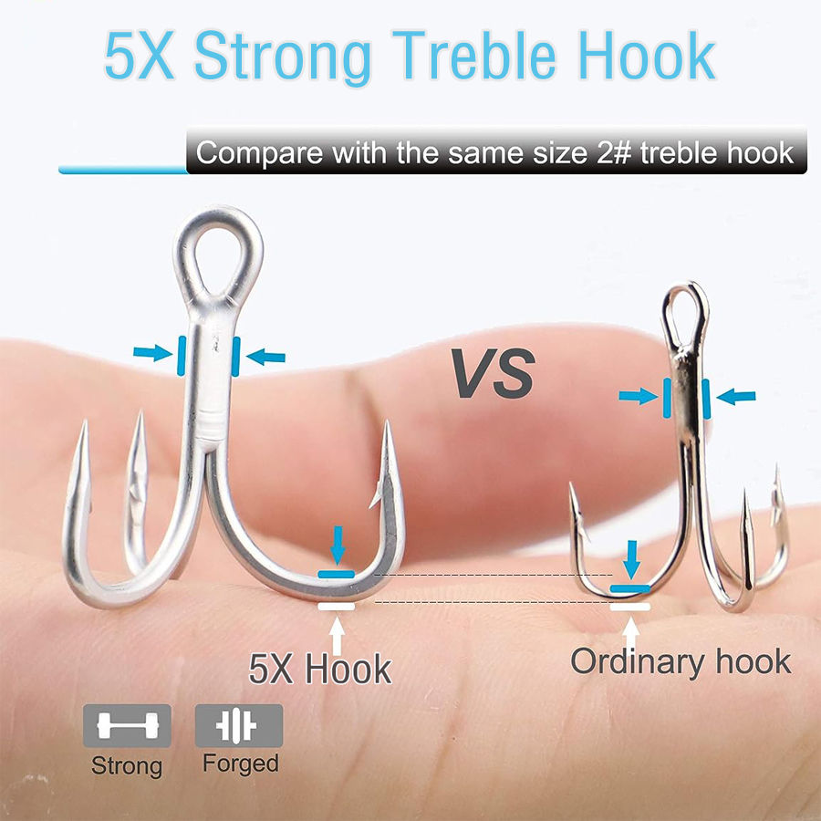 Miniatura: Treble Hooks 5X Strong Barbed Sharp Triple Fishing Hook for Freshwater and Saltw