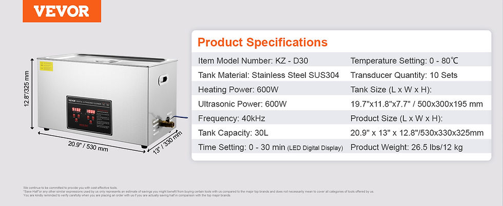 Miniatura: VEVOR 2L 3L 6L 10L 22L 30L Ultrasonic Cleaner Stainless Steel Portable Heated Cl