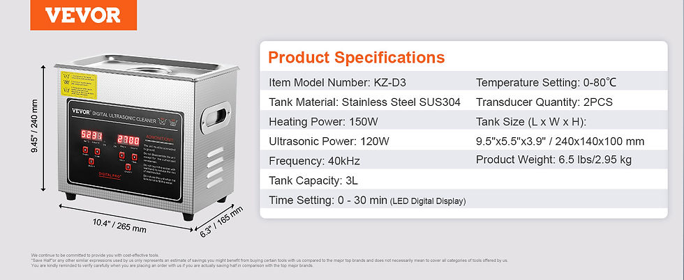 Miniatura: VEVOR 2L 3L 6L 10L 22L 30L Ultrasonic Cleaner Stainless Steel Portable Heated Cl