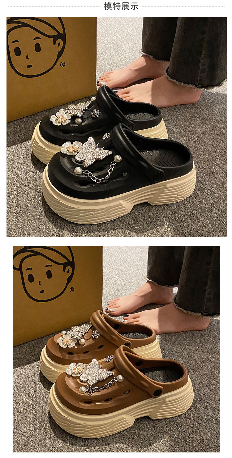Miniatura: Fashion Beach Garden Shoes DIY Women's Hole Shoes 8cm Sandal Slippers Cartoon Ac