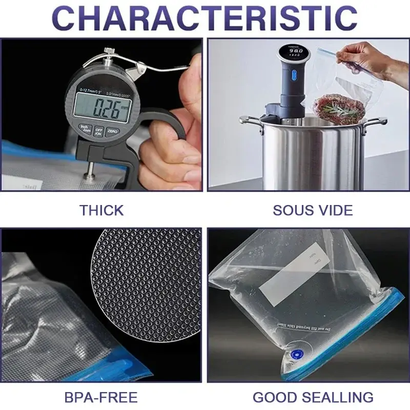 Miniatura: Vacuum Food Storage Zipper Bags Reusable BPA-Free Sous Vide Bags with Vacuum Han