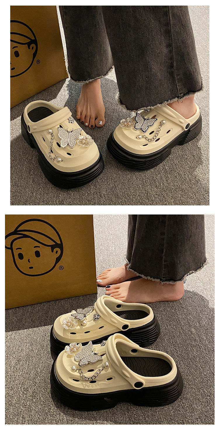 Miniatura: Fashion Beach Garden Shoes DIY Women's Hole Shoes 8cm Sandal Slippers Cartoon Ac