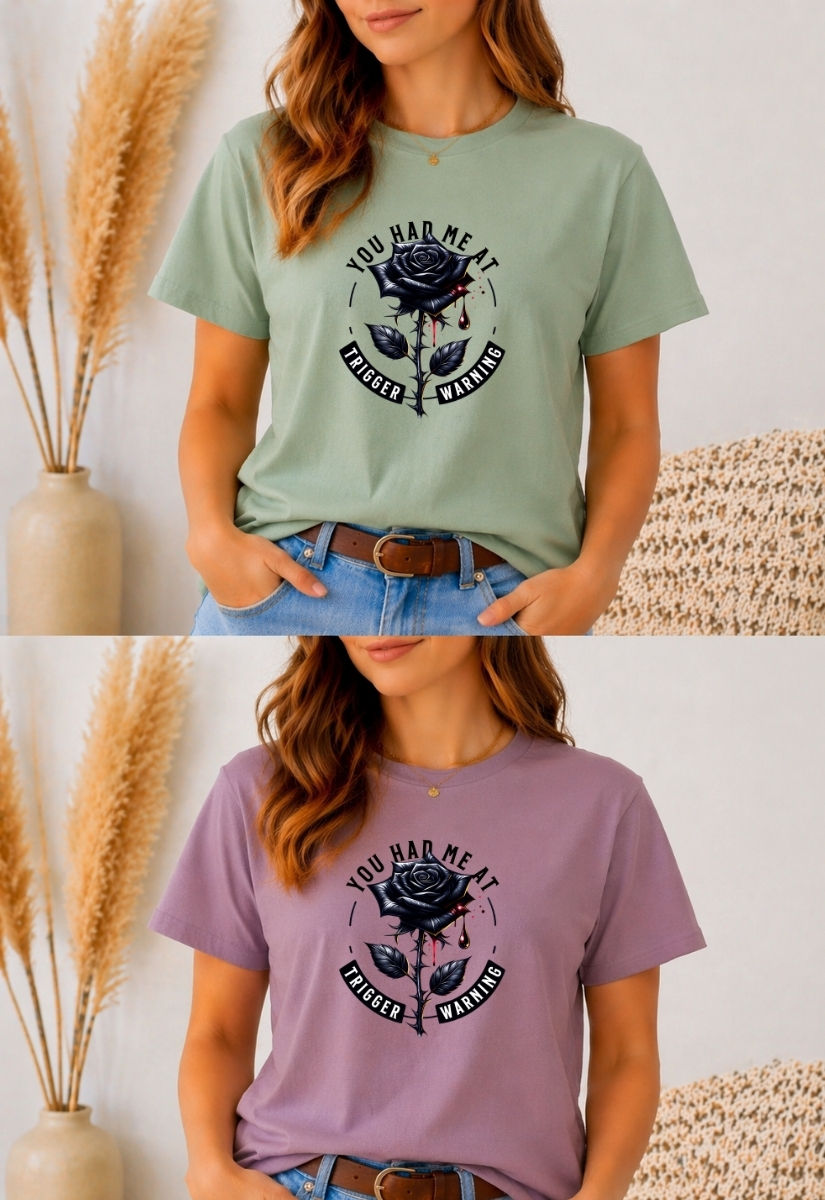 Thumbnail: Gothic Rose Trigger Warning Shirt | Dark Graphic Tee