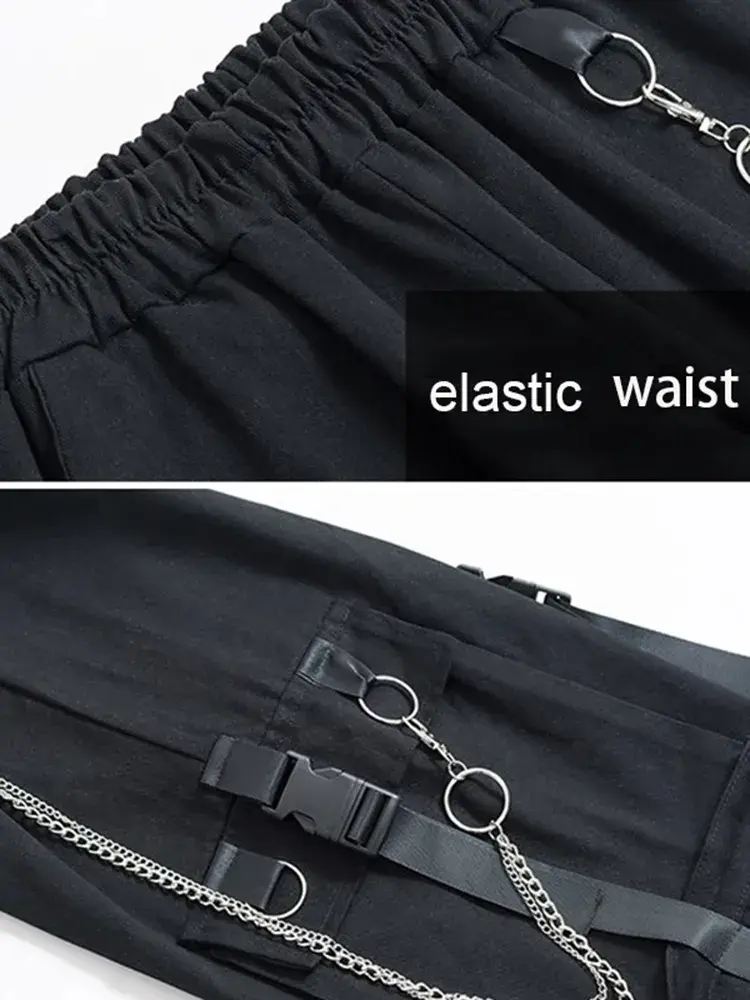 Thumbnail: Women Cargo Pants Harem Punk Pockets Jogger Trousers With Chain Harajuku