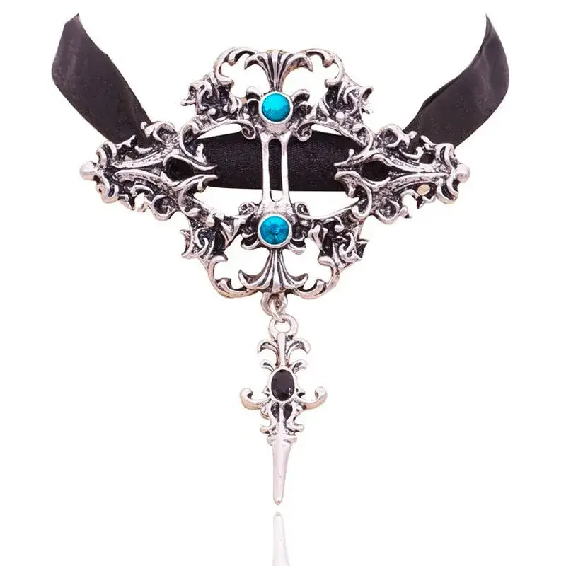 Thumbnail: Gothic Punk Sexy Black Lace Pendant Necklace Choker Graceful