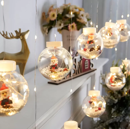 Varal de Lâmpadas de Natal Decorada LED Pisca Bolas Grande
