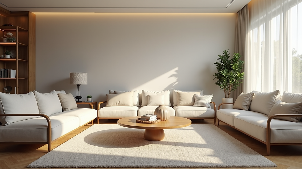 Eye-level view of a beautifully staged living room