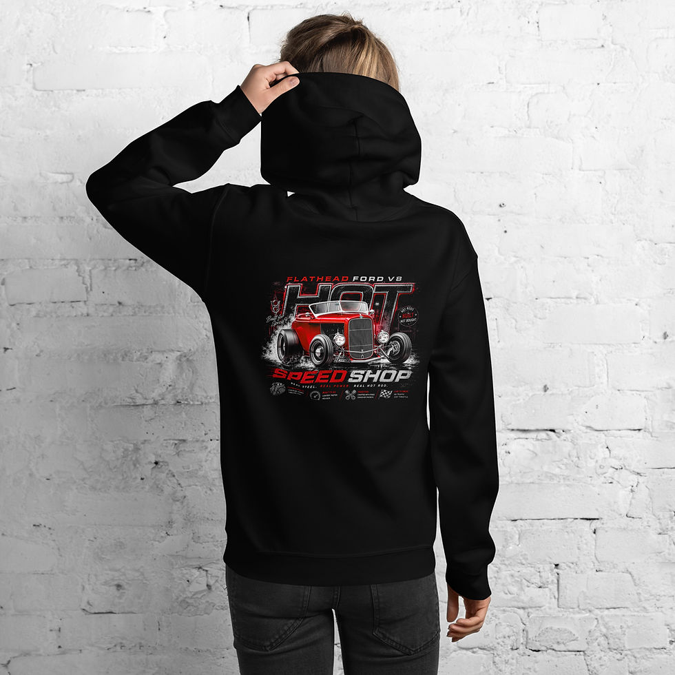Thumbnail: Unisex Hoodie "SPEED SHOP-RED" Large BACK Print