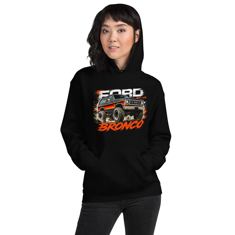Thumbnail: Unisex Hoodie "BRONCO" Large FRONT Print