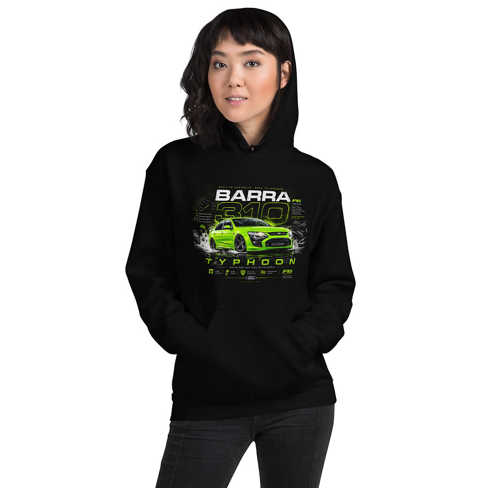 Thumbnail: Unisex Hoodie "BARRA 310 TYPHOON" Large FRONT Print