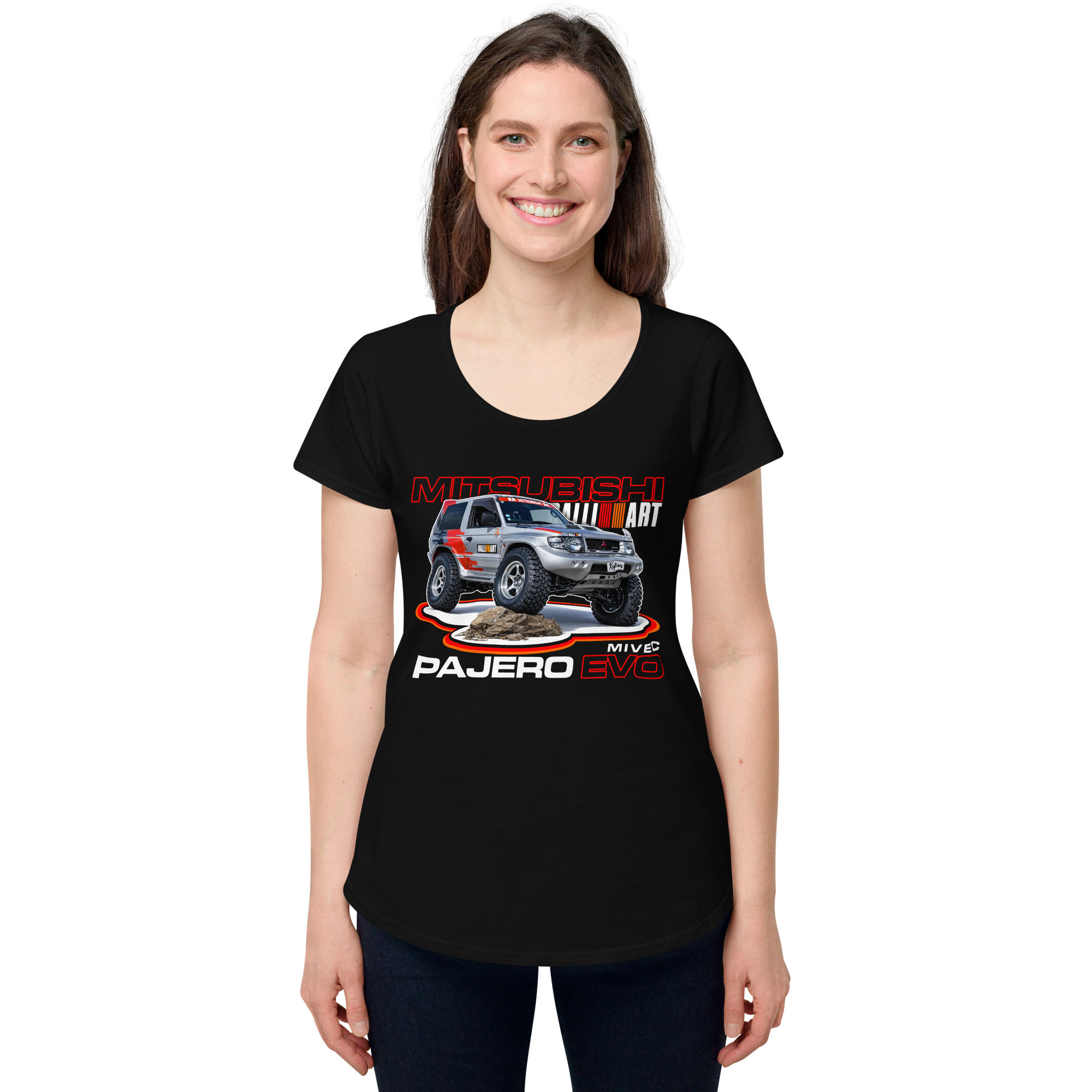 Women's 100% Cotton Tee "PAJERO EVO" Large Front Print