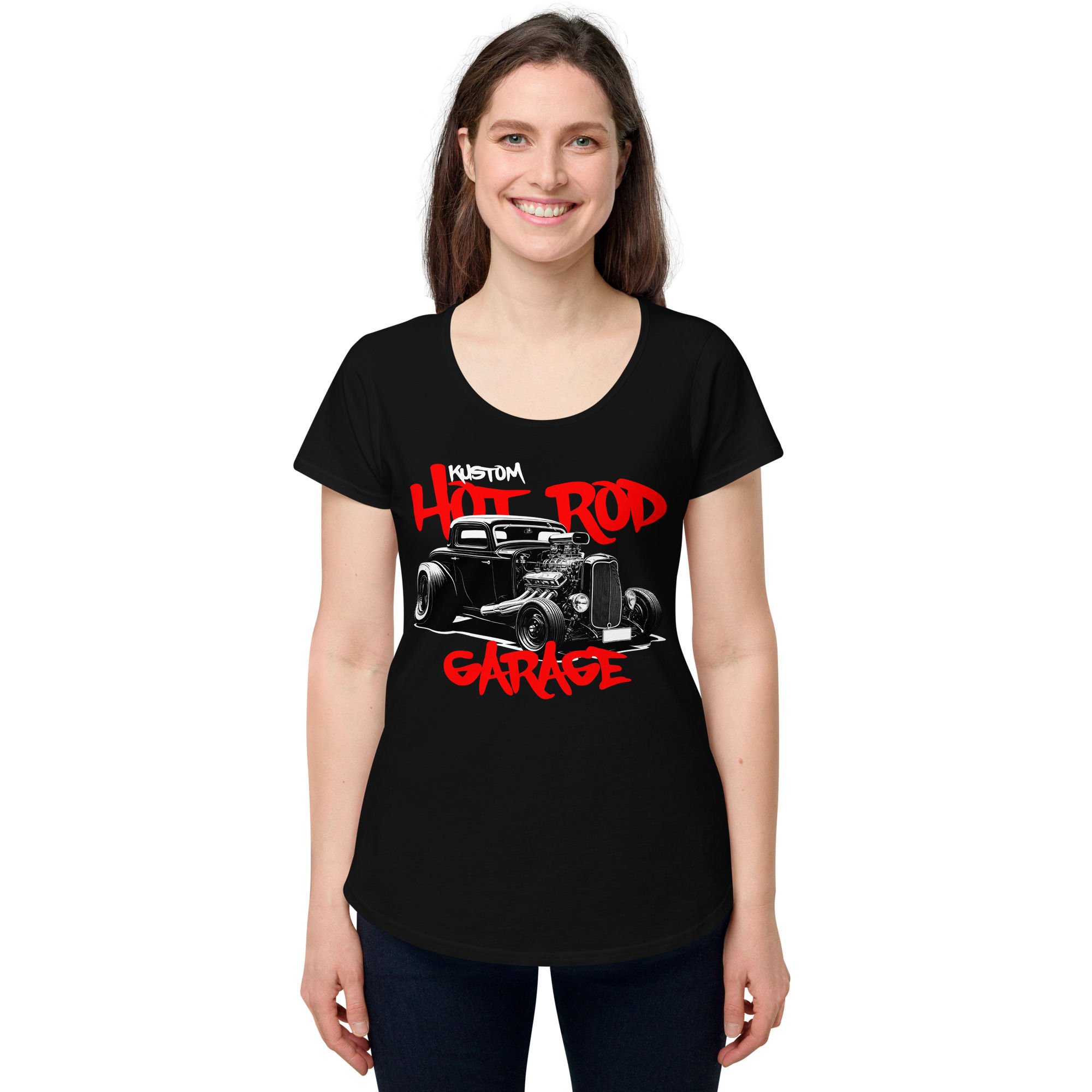 Women's 100% Cotton Tee "HOT ROD GARAGE 02" Large Front Print