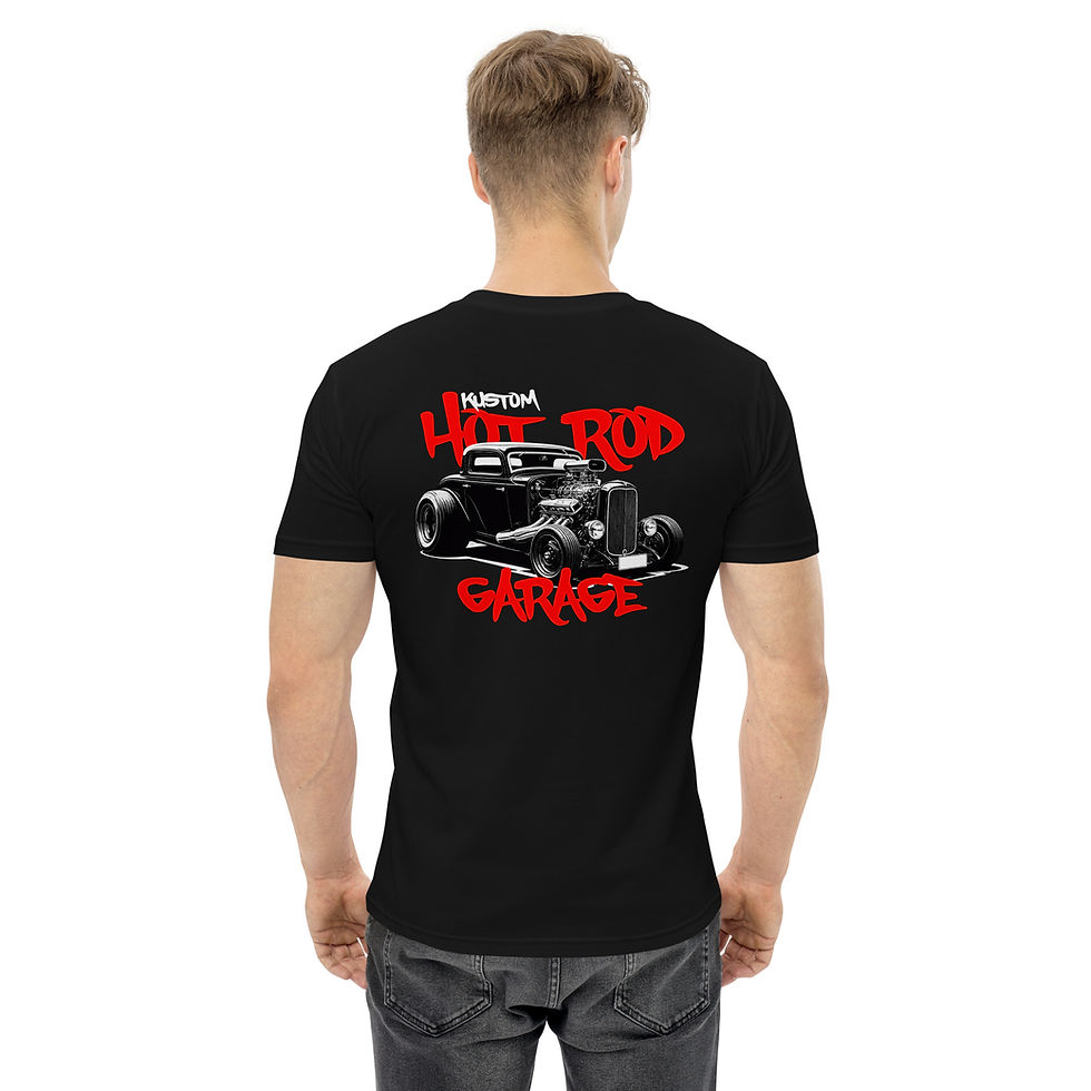 Thumbnail: Men's 100% Cotton Tee "HOT-ROD-GARAGE-02" Large BACK Print