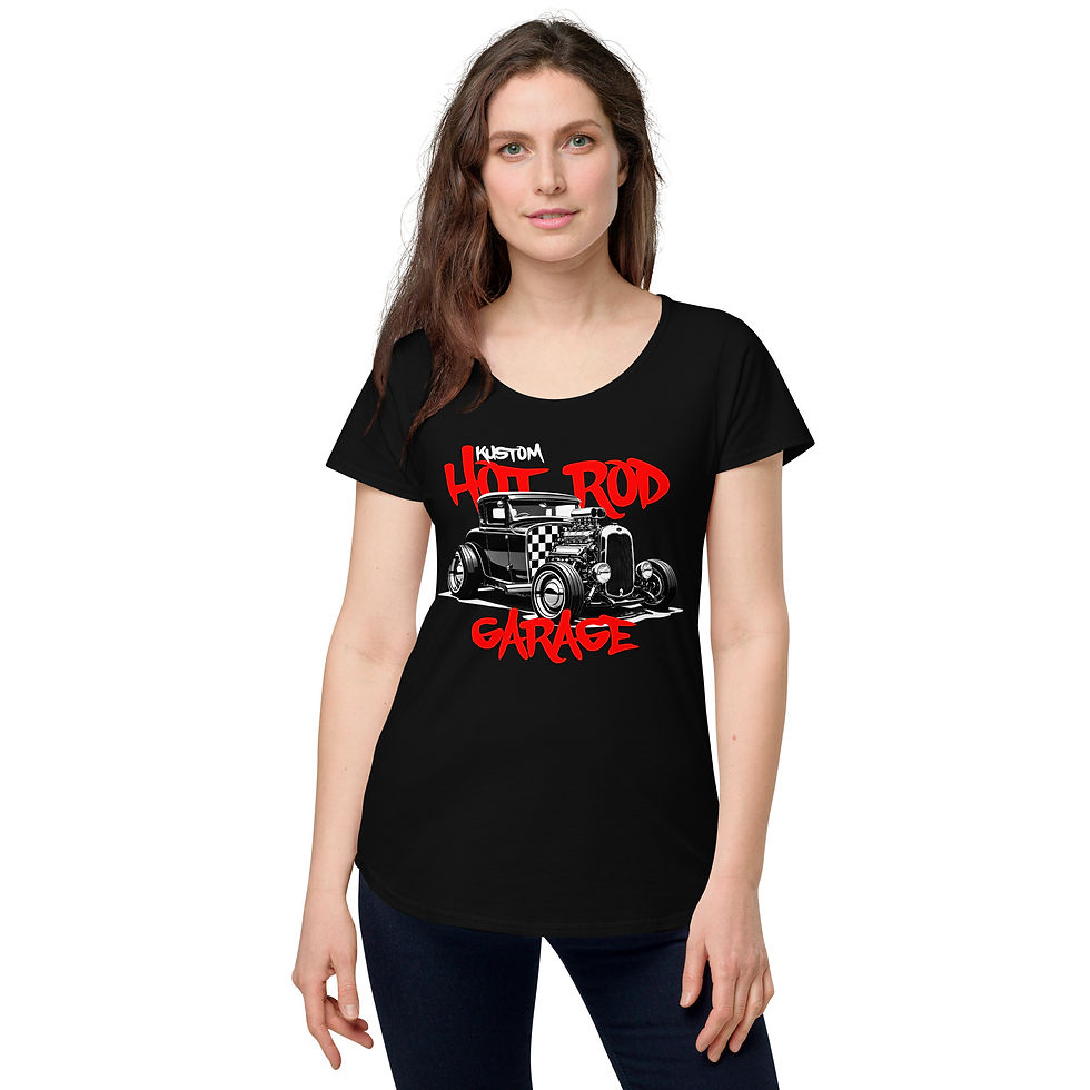 Thumbnail: Women's 100% Cotton Tee "HOT ROD GARAGE" Large Front Print