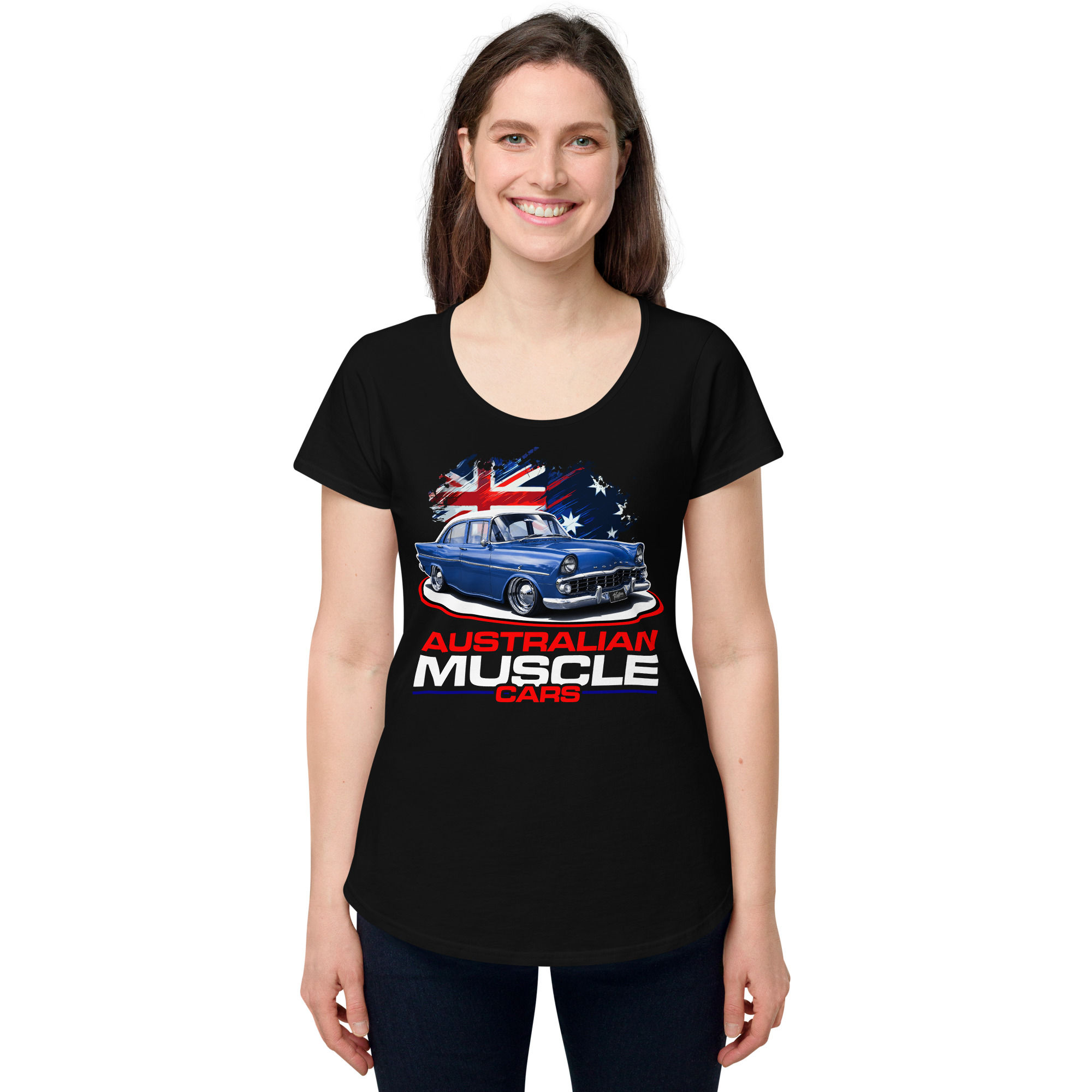 Women’s 100% Cotton Tee "AUSSIE MUSCLE-EK HOLDEN" Large Front Print
