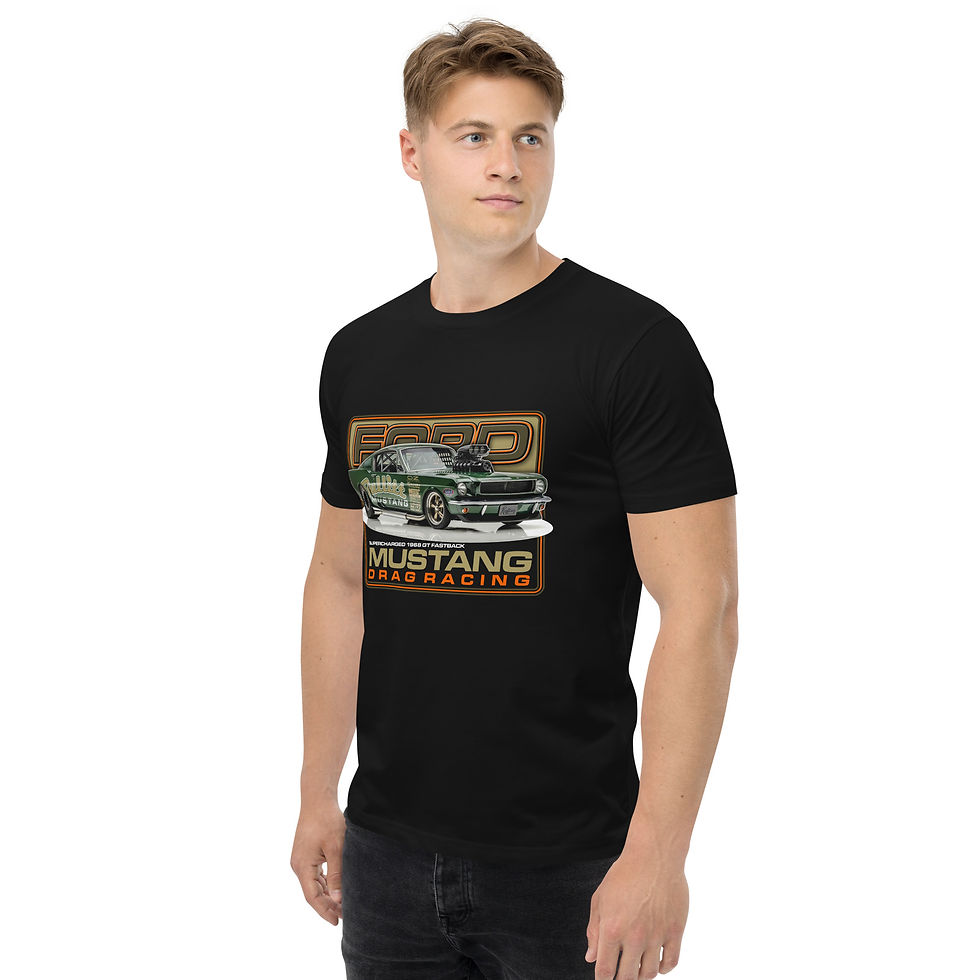 Thumbnail: Men's 100% Cotton Tee "DRAG MUSTANG" Large Front Print