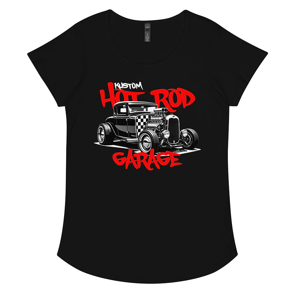 Thumbnail: Women's 100% Cotton Tee "HOT ROD GARAGE" Large Front Print