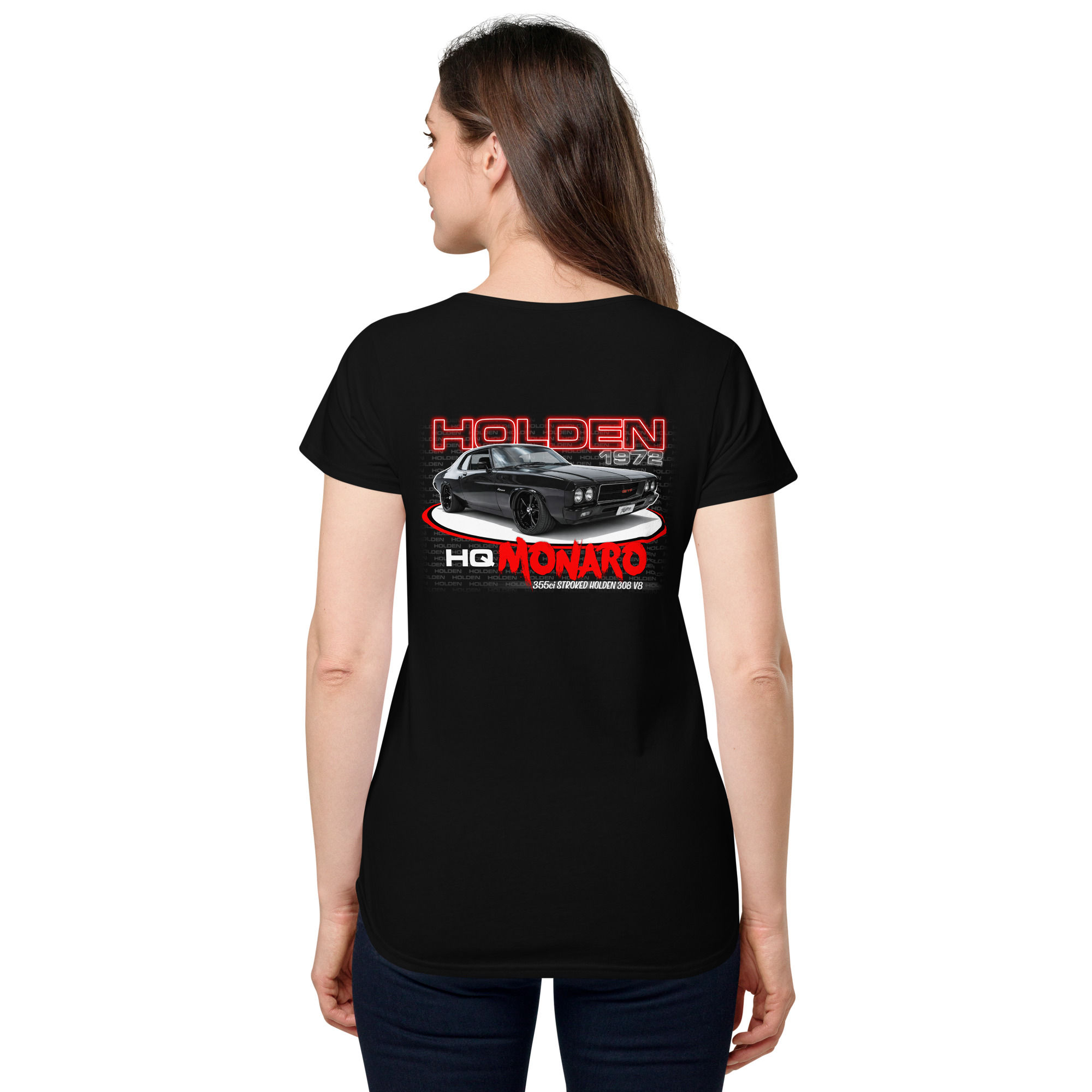 Women’s 100% Cotton Tee "HQ MONARO" Large BACK Print