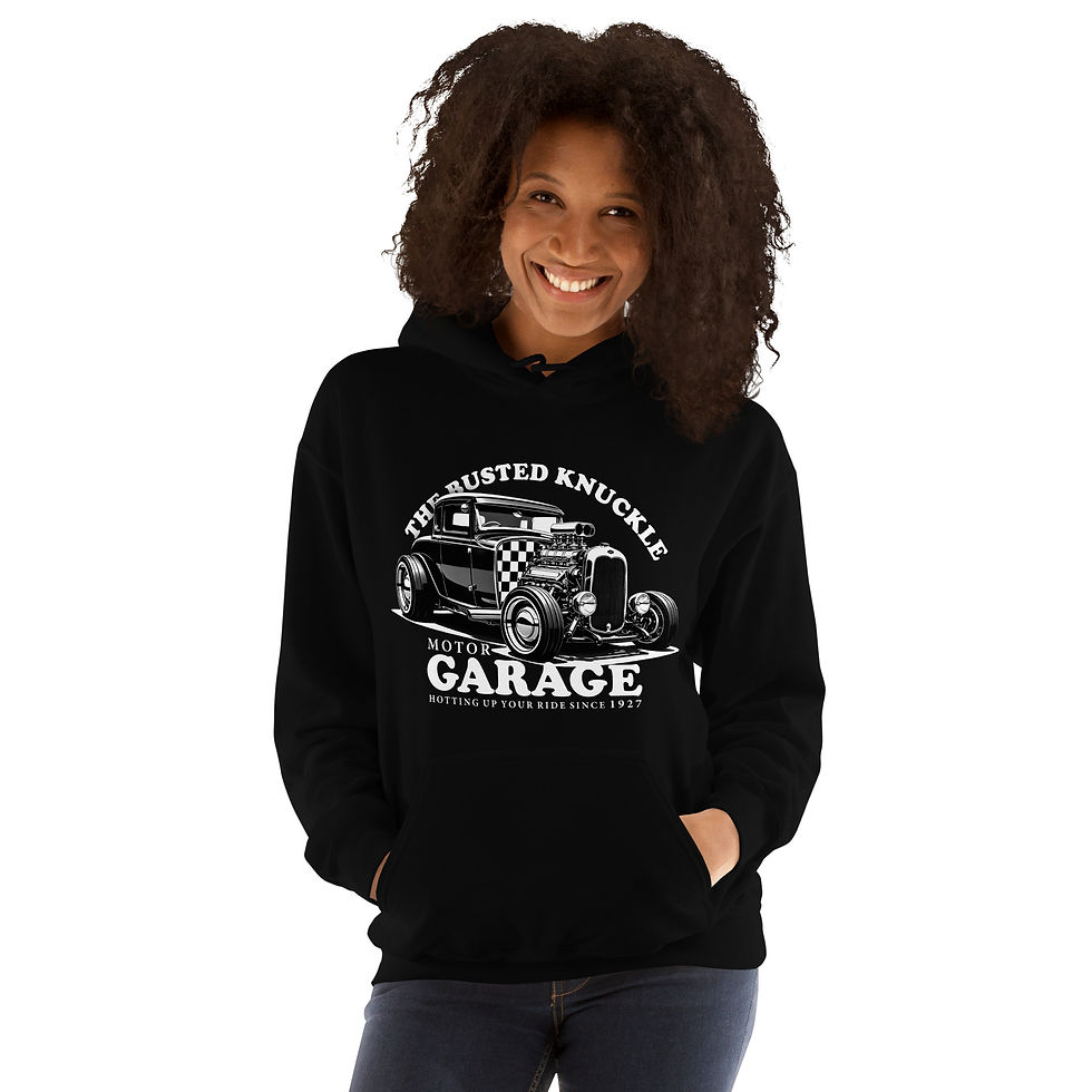 Thumbnail: Unisex Hoodie "BUSTED KNUCKLE GARAGE 002" Large Front Print