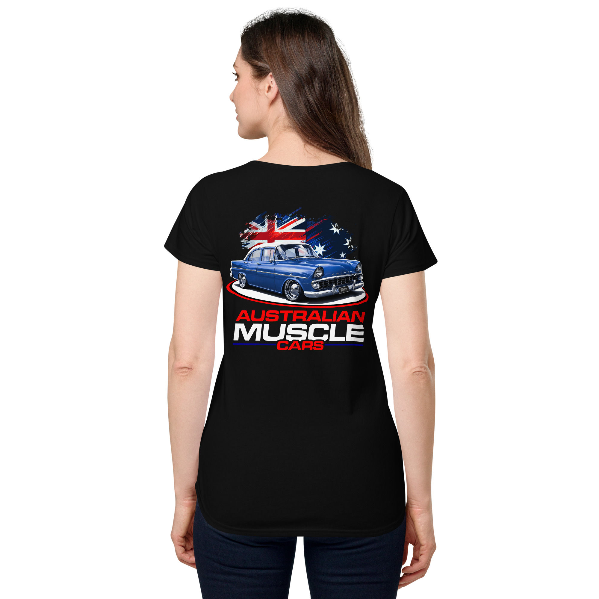Women’s 100% Cotton Tee "AUSSIE MUSCLE-EK HOLDEN" Large BACK Print