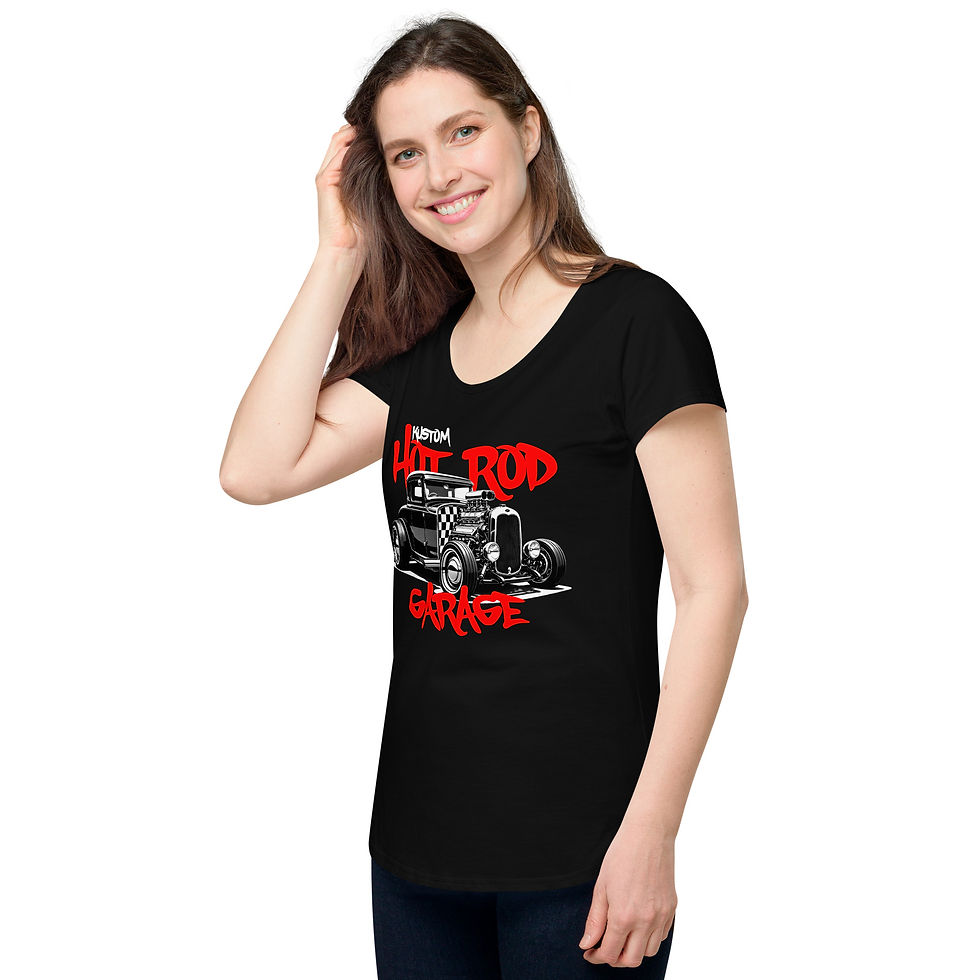 Thumbnail: Women's 100% Cotton Tee "HOT ROD GARAGE" Large Front Print