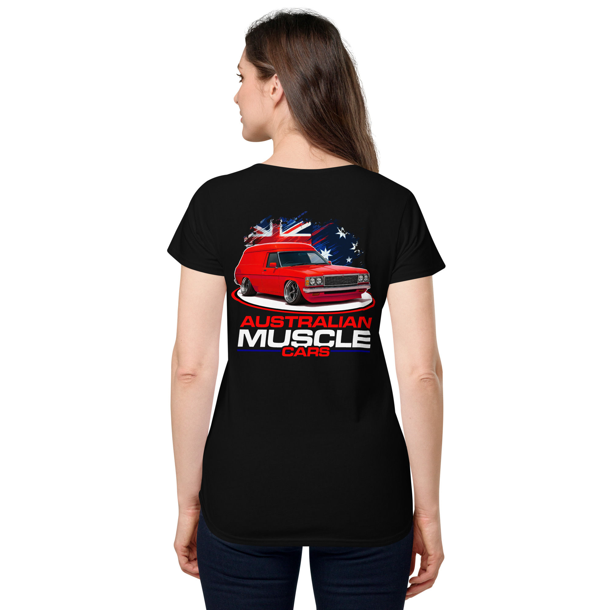 Women’s 100% Cotton Tee "AUSSIE MUSCLE-PANNO" Large BACK Print