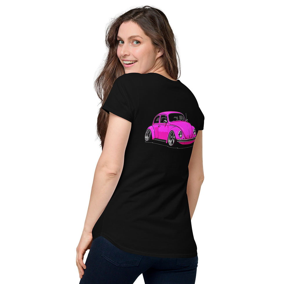 Thumbnail: Women’s round neck tee 100% Cotton "HOT PINK BUG" Back Print