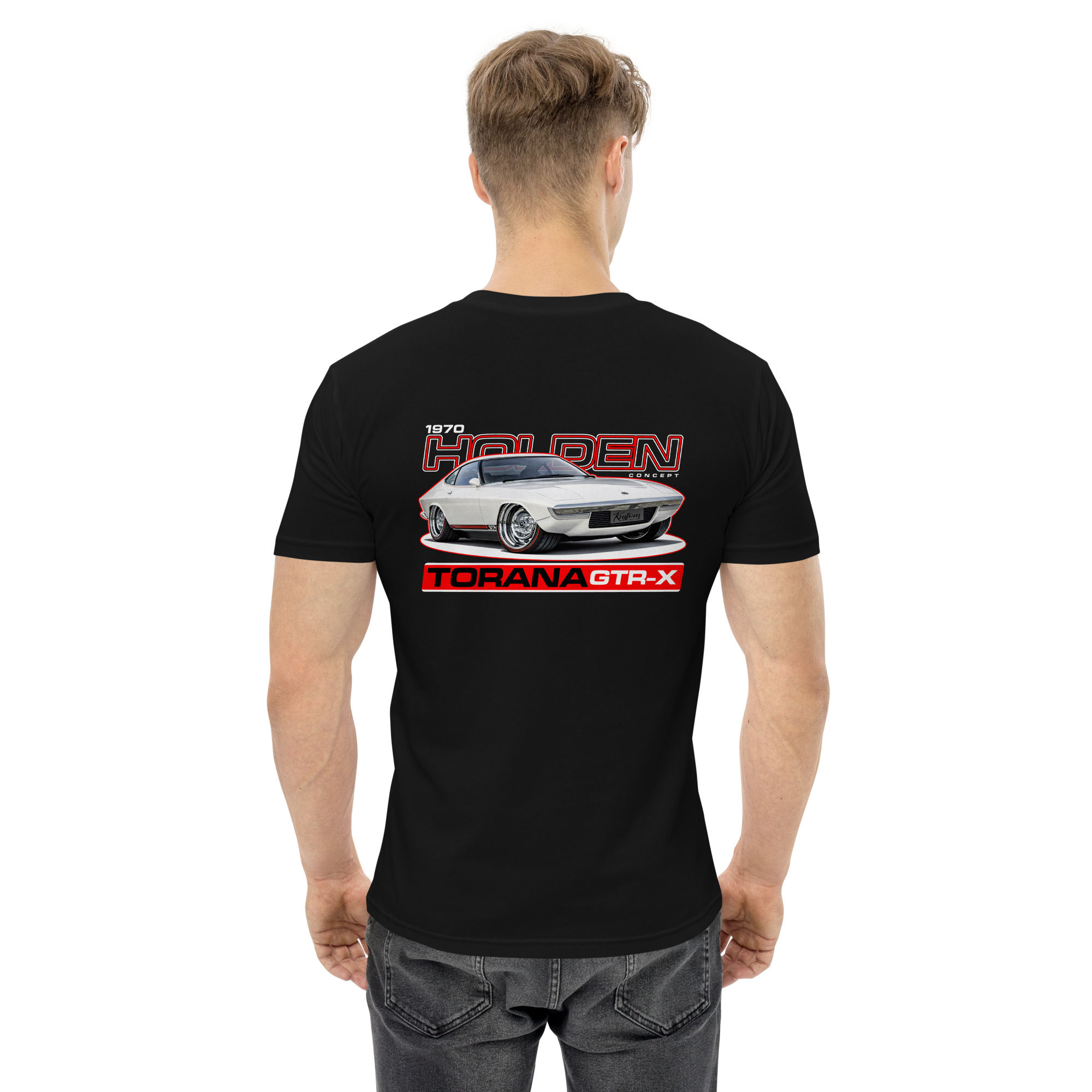 Men's 100% Cotton Tee "TORANA GTR-X" Large BACK Print