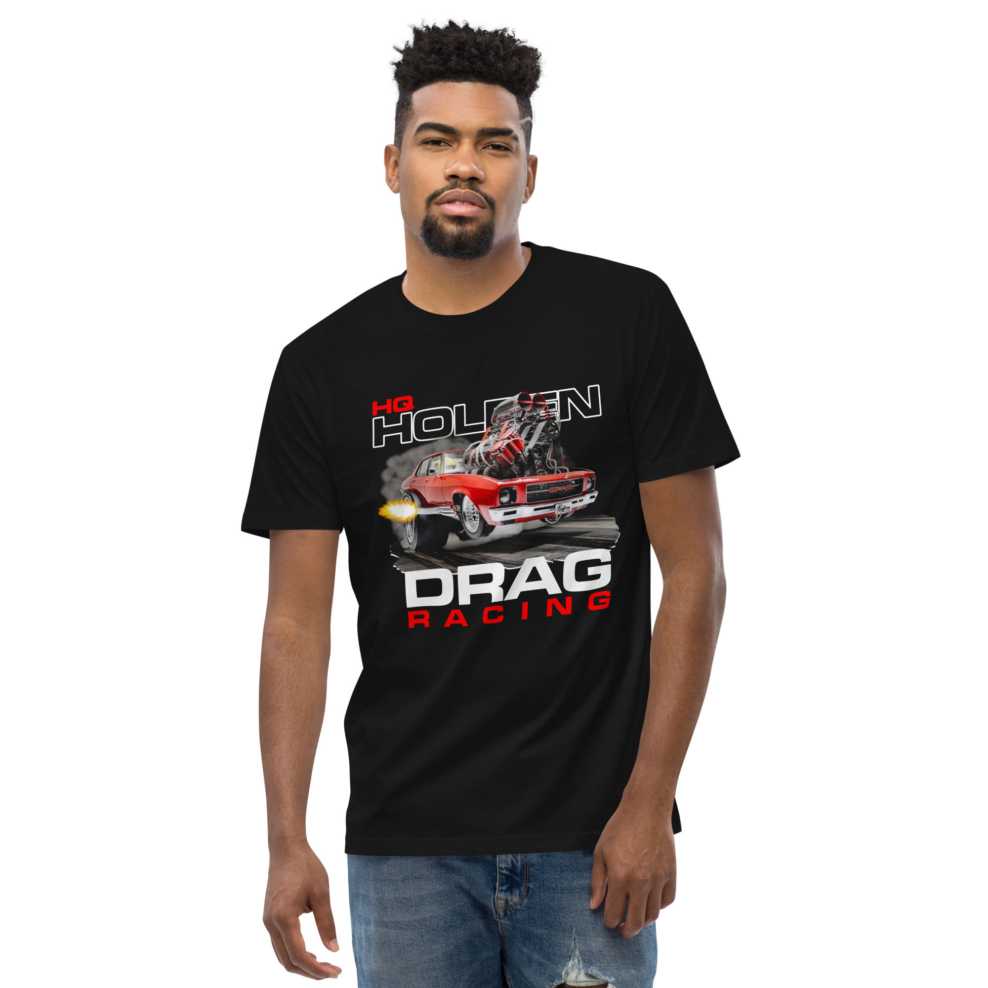 Men's 100% Cotton Tee "HQ DRAG RACING" Large Front Print