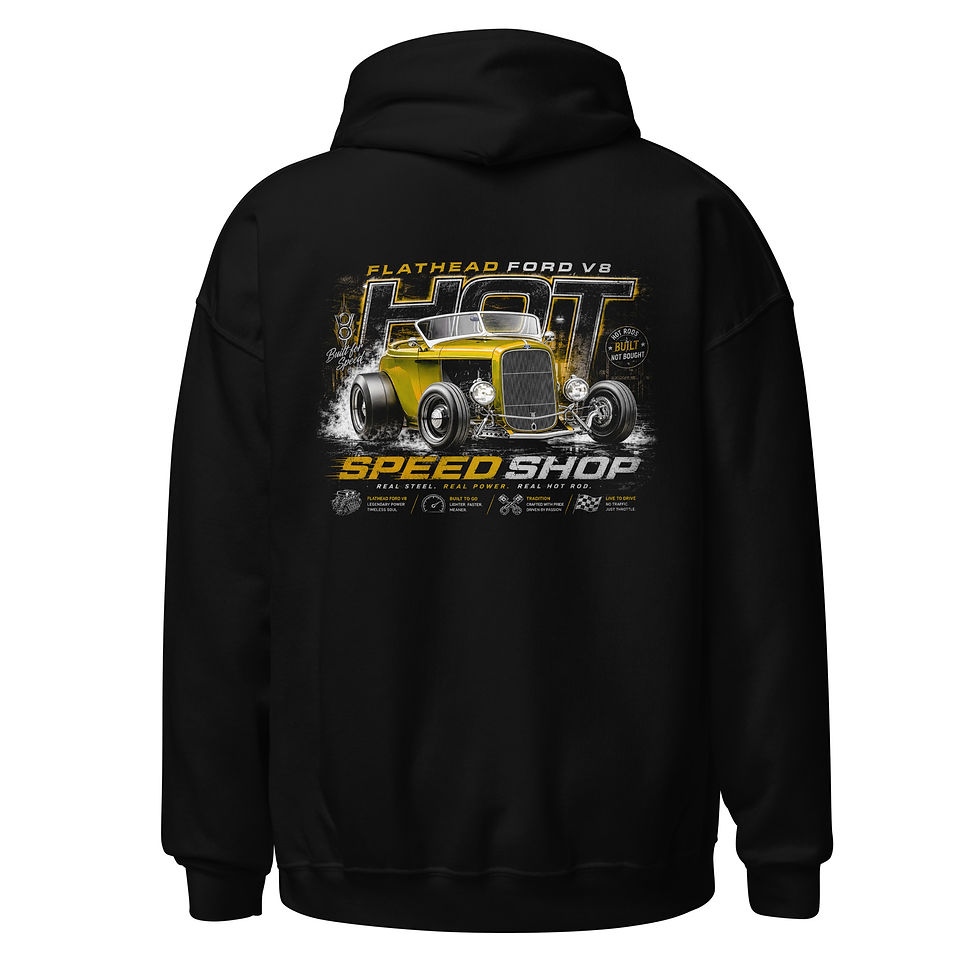Thumbnail: Unisex Hoodie "SPEED SHOP-GOLD" Large BACK Print