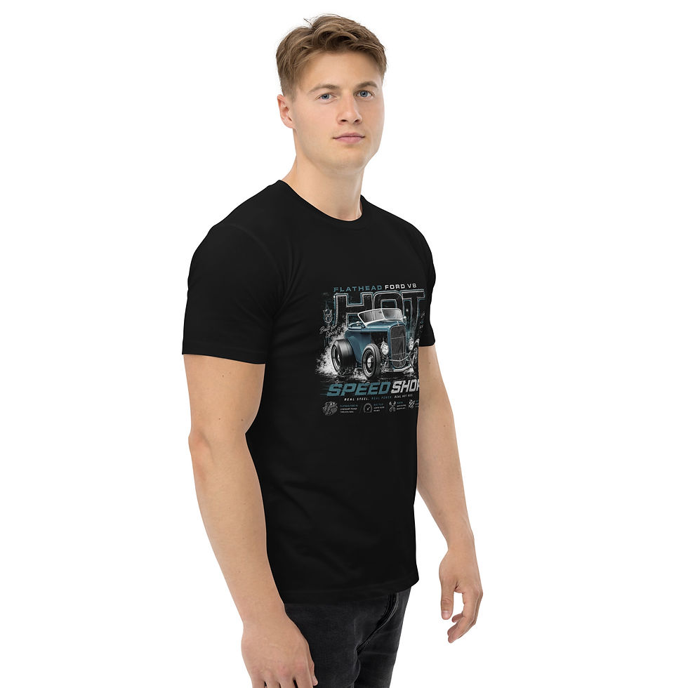 Thumbnail: Men's 100% Cotton Tee "SPEED SHOP-VINTAGE BLUE" Large Front Print