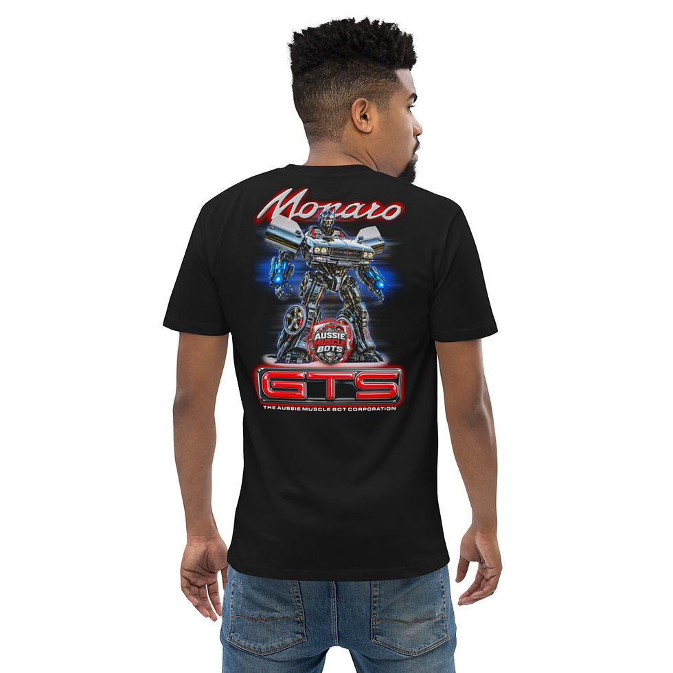 Thumbnail: Men's 100% Cotton Tee "MONARO MUSCLE BOT" Large Front & Back Print