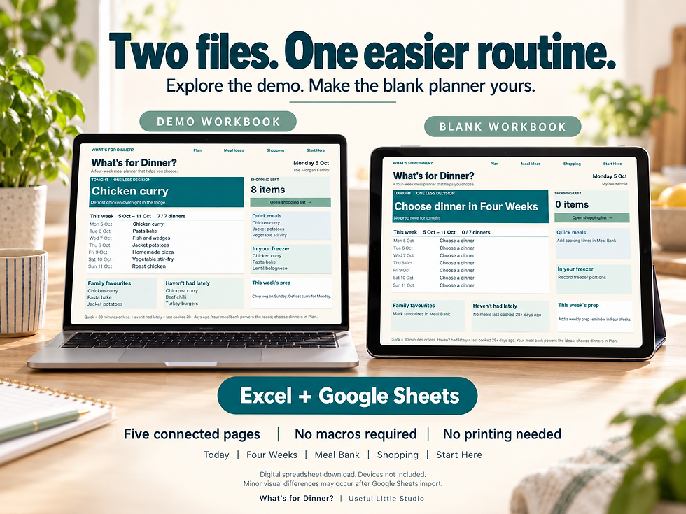 Thumbnail: What's for Dinner? | 4-Week Meal Planner Spreadsheet | Google Sheets & Excel 
