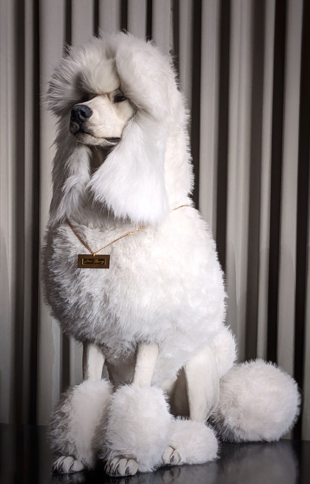 Giant Poodle Dog replica lifelike reproduction by Ami Zarug, displayed at Fontainebleau Las Vegas Poodle Room.