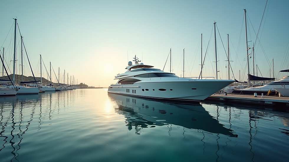 Eye-level view of a luxury yacht docked at a marina
