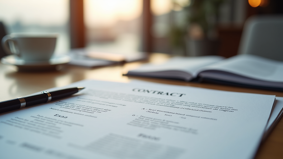 Close-up view of yacht contract documents on a wooden table