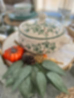 Thanksgiving Soup Tureen Decorated with Eucalyptus Stem