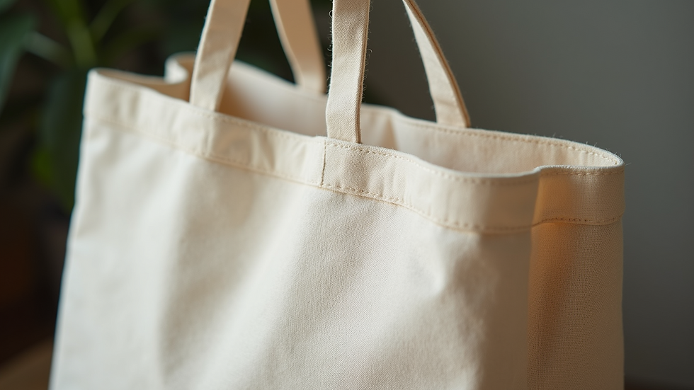 Close-up view of a simple tote bag made from cotton fabric