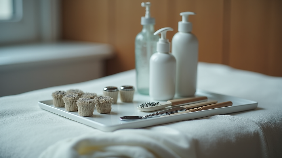 Close-up view of foot care tools arranged neatly on a tray