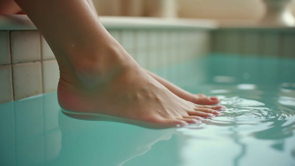 Close-up view of a foot soaking in warm water
