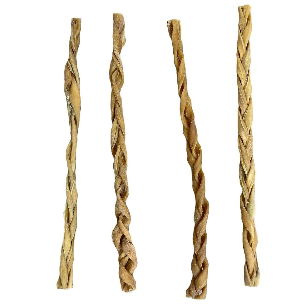 Thumbnail: Four natural skin braids dog treats on white background