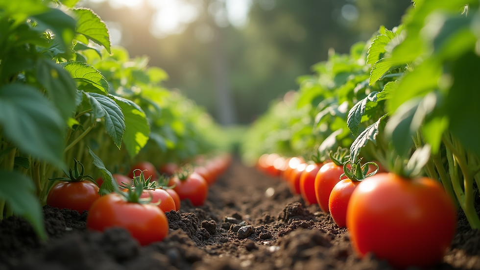 Eye-level view of a community garden flourishing with vegetables